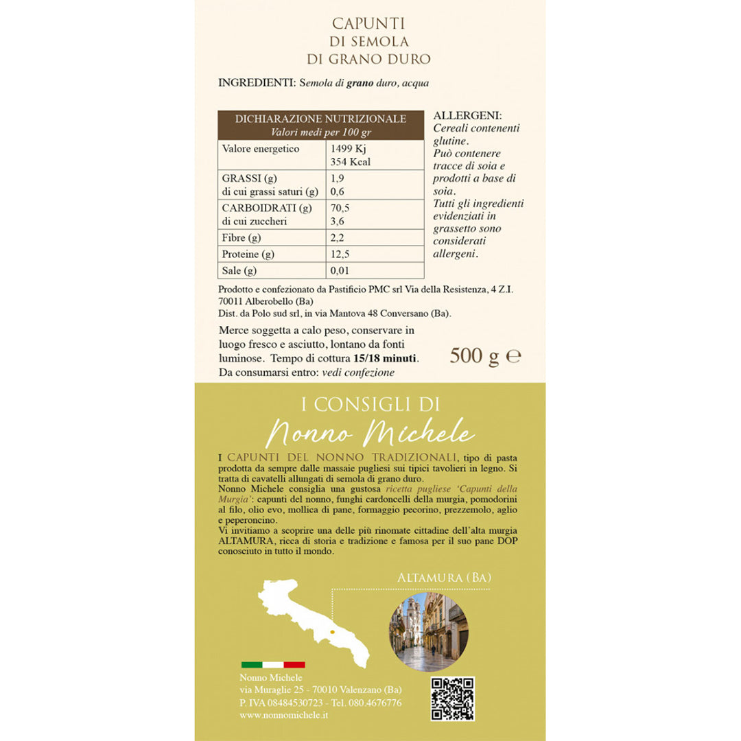 Capunti del Nonno Tradizionali - Pasta Tipica Pugliese di Semola Di Grano Duro 500g