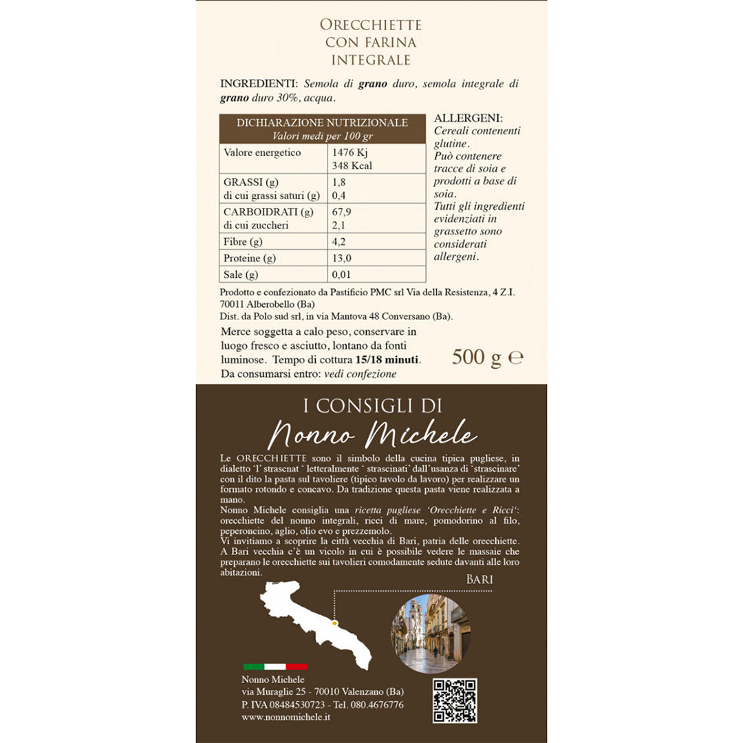 Orecchiette del Nonno Tradizionali - Con Farina Integrale 500g