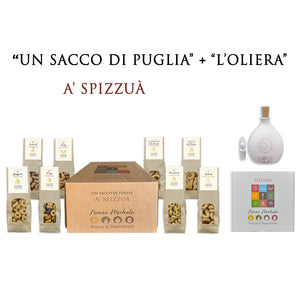 Box Regalo Un Sacco di Puglia "A' Spizzuà" con l'Oliera 250 ml - Taralli Tipici Pugliesi
