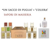 Box Regalo un Sacco di Puglia "Sapori di Masseria" con l'Oliera 200 ml - Pasta e Taralli Tipici Pugliesi