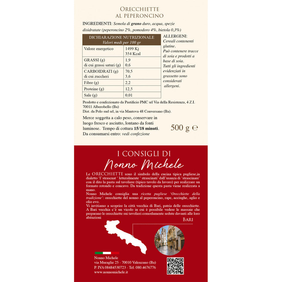 Orecchiette del Nonno Tradizionali - Al Peperoncino 500g