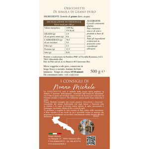 Orecchiette del Nonno Tradizionali - Di Semola Di Grano Duro 500g
